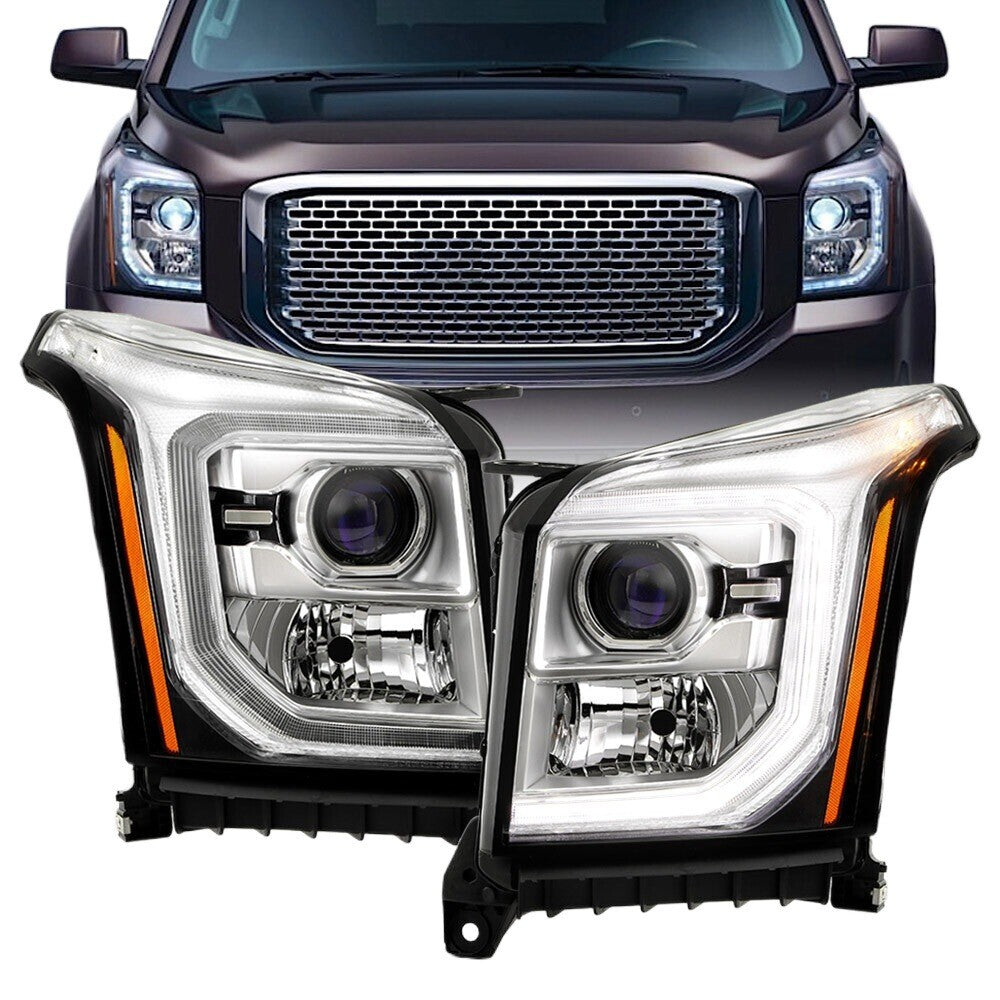 Pair halogen projector headlight front angle for 2015-2017 GMC Yukon