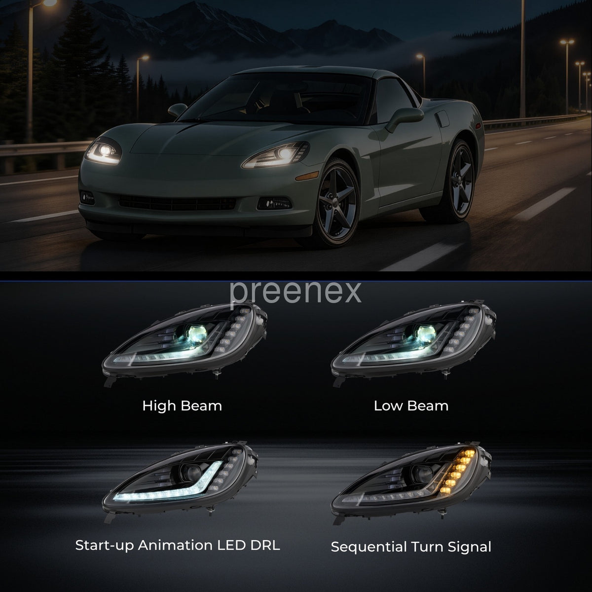 C7 Style LED Projector headlight features and specifications for 2005-2013 Chevrolet Corvette C6 (image 2)