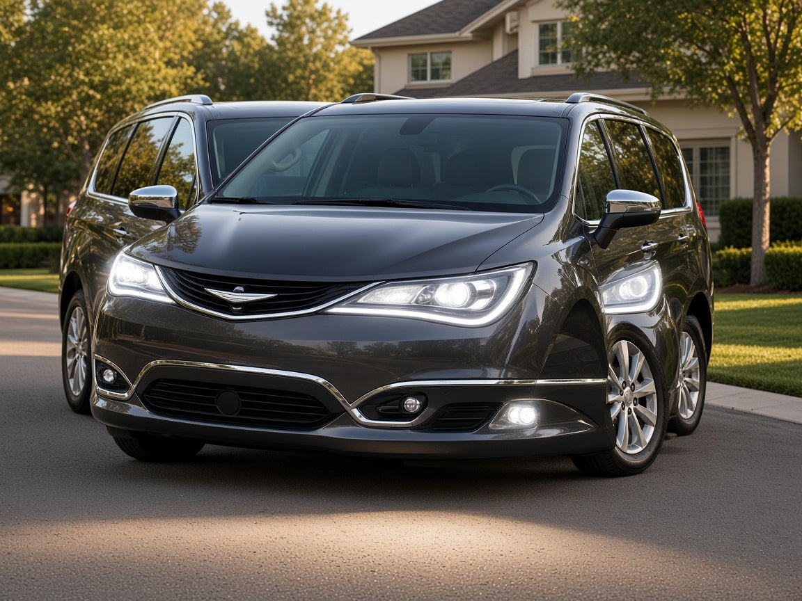 2017-2020 Chrysler Pacifica with Black HID Projector headlights installed