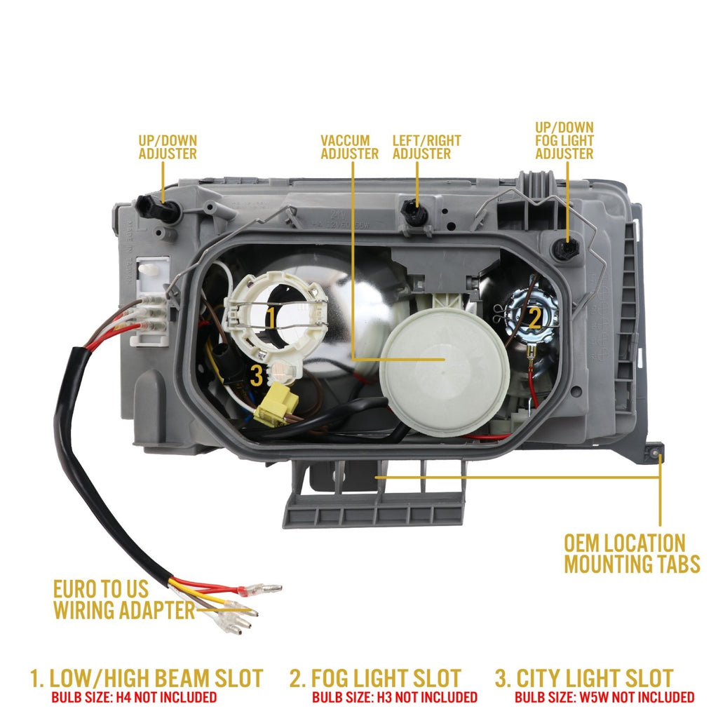 Back of the headlight with bulb slots