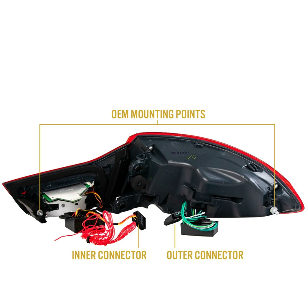 Back of the tail light showing mounting points and connectors