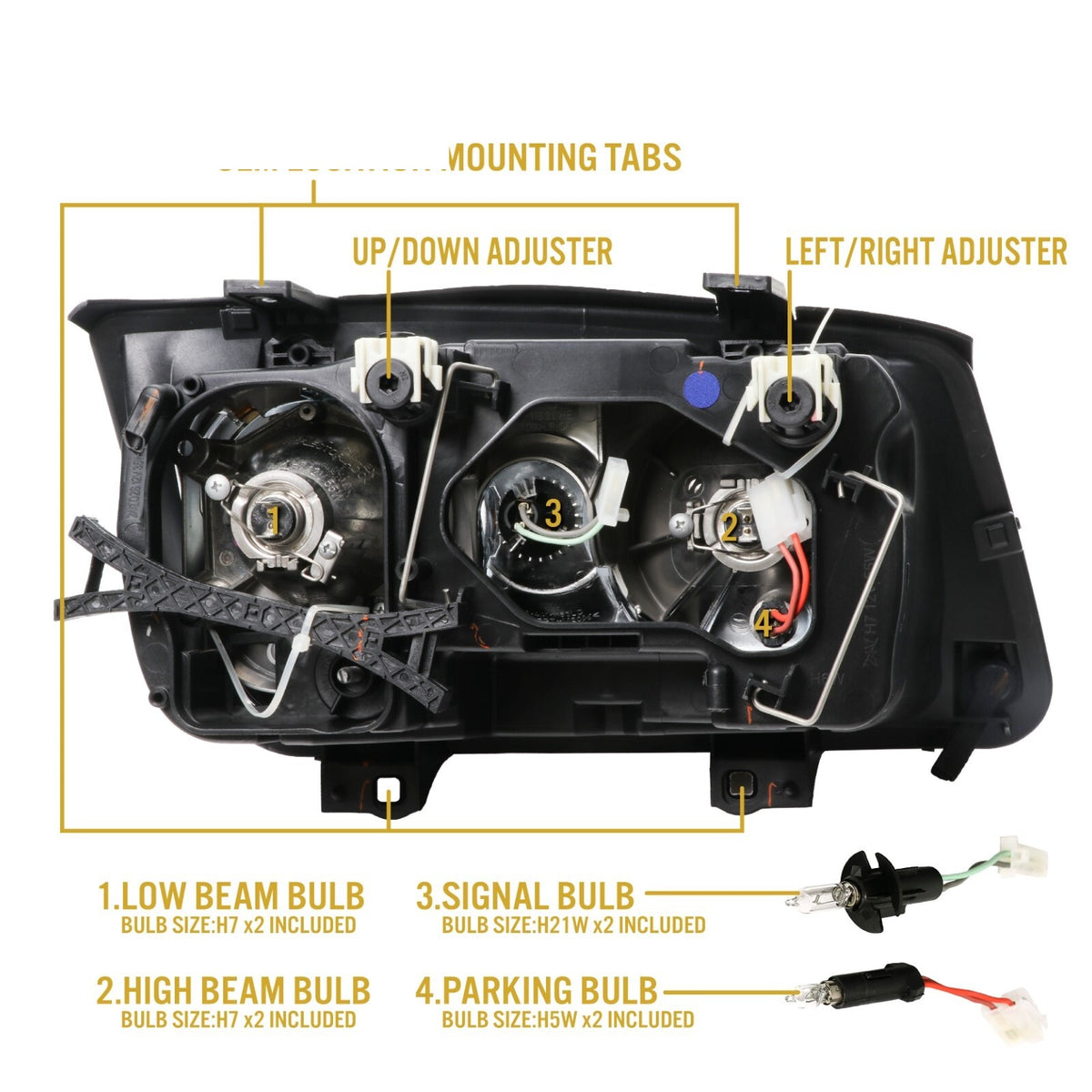 Back of the headlight with bulb slots