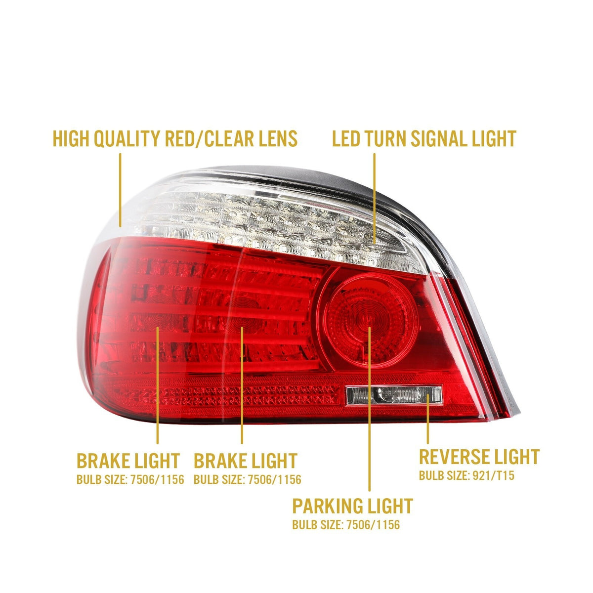 E60 facelift style tail light functions: LED turn signal, brake, reverse, parking