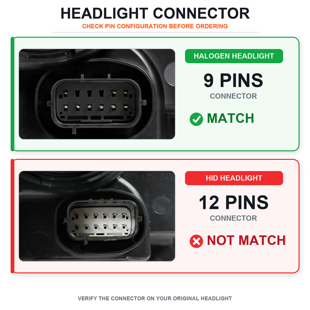 9-pin connector match diagram for 2015-2023 Chrysler 300 headlights