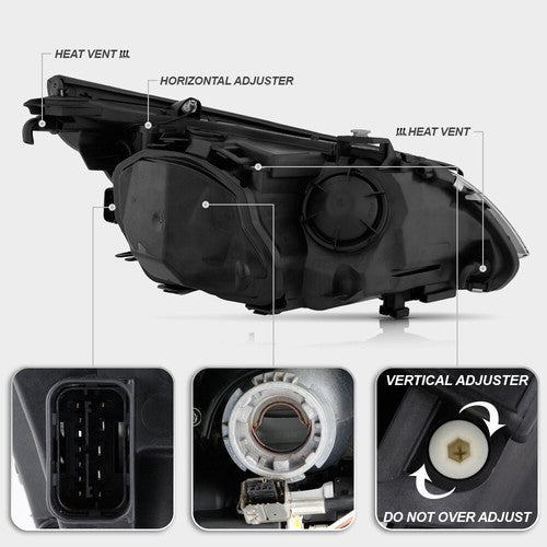Housing features diagram for 2008-2010 BMW 5 Series E60 headlights