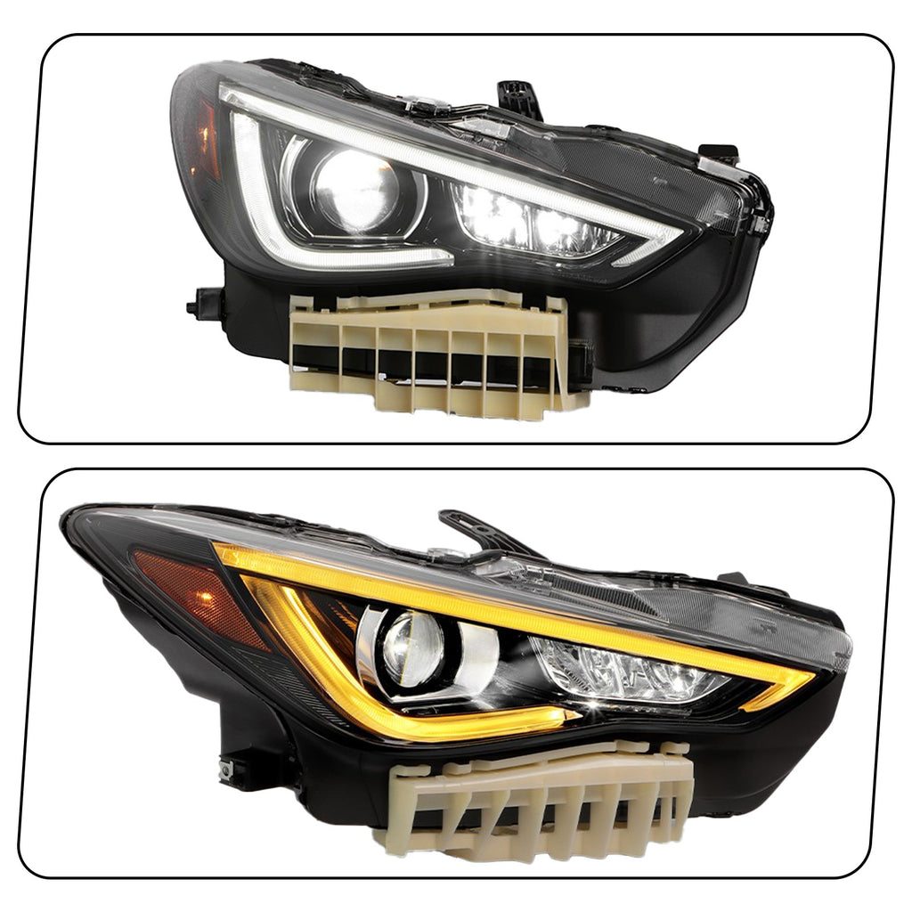 Pair LED headlight front angle for 2017-2022 Infiniti Q60