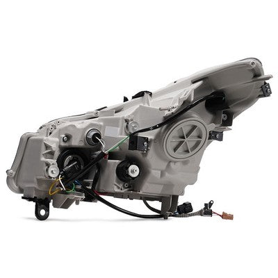 Black HID Projector headlight lens and housing detail for 2007-2008 Infiniti G35 Sedan