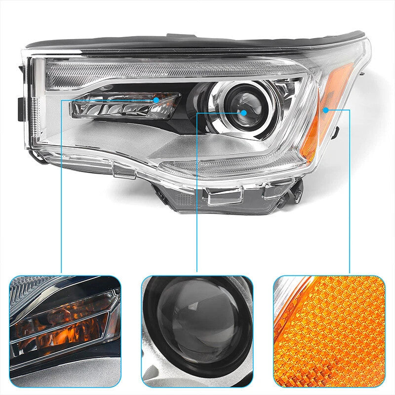 Left HID headlight lens close-up for 2017-2019 GMC Acadia