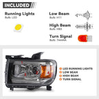 Included bulbs diagram for 2015-2022 GMC Canyon headlights