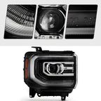 Left LED headlight lens close-up for 2016-2018 GMC Sierra 1500