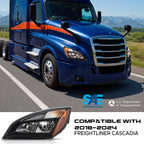 Fitment chart for Black Halogen headlights, 2018-2024 Freightliner Cascadia