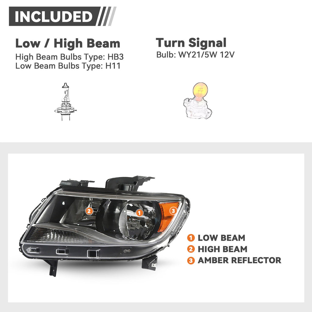 Included bulbs diagram for 2015-2022 Chevy Colorado headlights