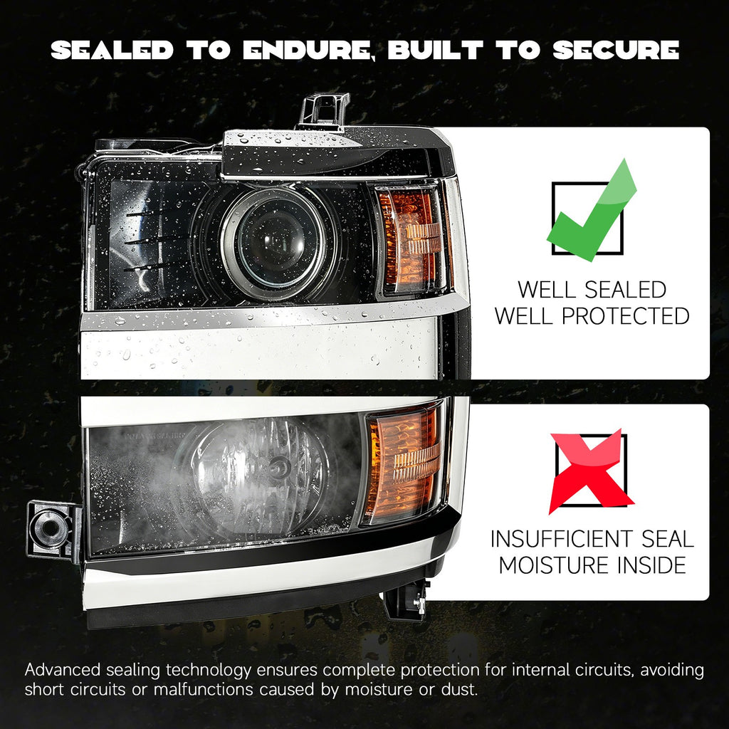 Left halogen headlight lens close-up for 2015-2019 Chevy Silverado HD