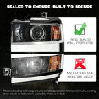 Left halogen headlight lens close-up for 2015-2019 Chevy Silverado HD