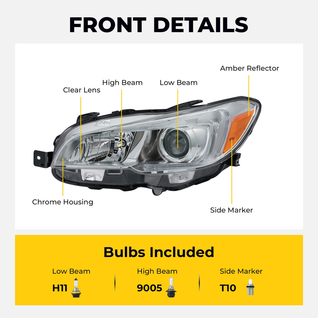 Headlight bulb size diagram for 2015-2020 Subaru WRX Chrome Projector Halogen headlights