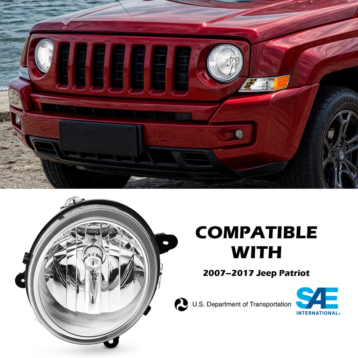 Fitment chart for Chrome Halogen headlights, 2007-2017 Jeep Patriot