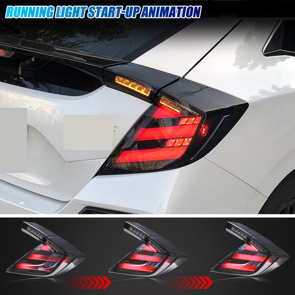 Running light start-up animation on the 2017-2021 Honda Civic Hatchback LED tail lights