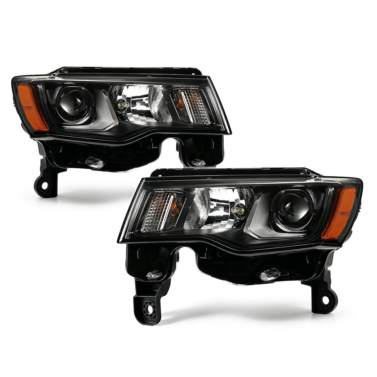 Black Halogen Projector Headlights Pair w/ Bulbs for Jeep Grand Cherokee (2017-2021) & 2022 WK