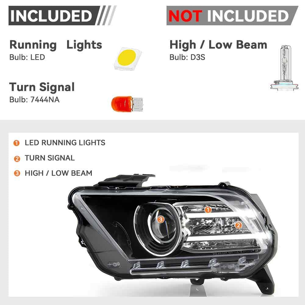Bulb size diagram for 2013-2014 Ford Mustang headlights