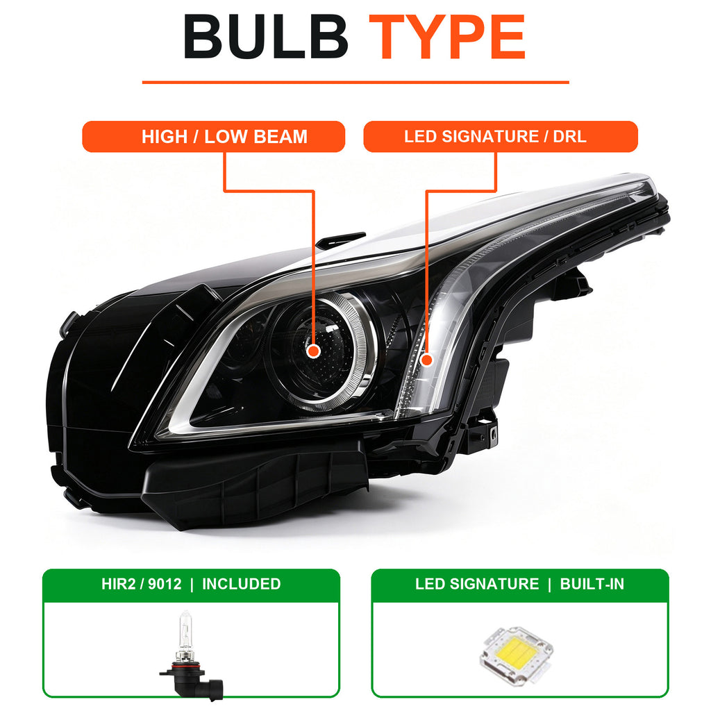 Right halogen projector headlight side angle for 2014-2019 Cadillac CTS