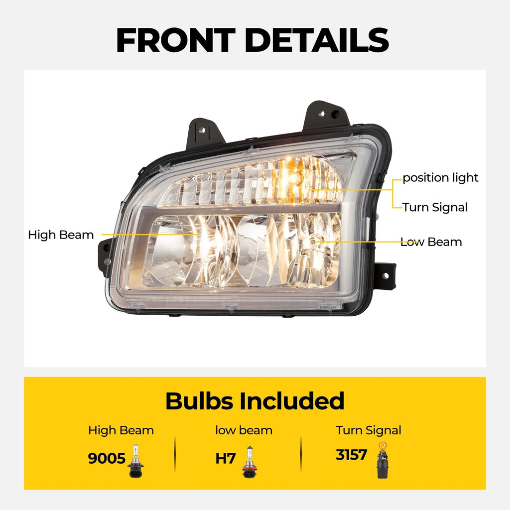 Headlight bulb size diagram for 2014-2023 Kenworth T880 Chrome Halogen headlights