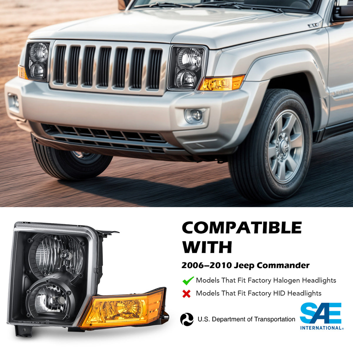 Fitment chart for Black Halogen headlights, 2006-2010 Jeep Commander