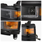 Passenger side Black Projector Halogen headlight close-up for 2014-2015 Chevrolet Silverado 1500