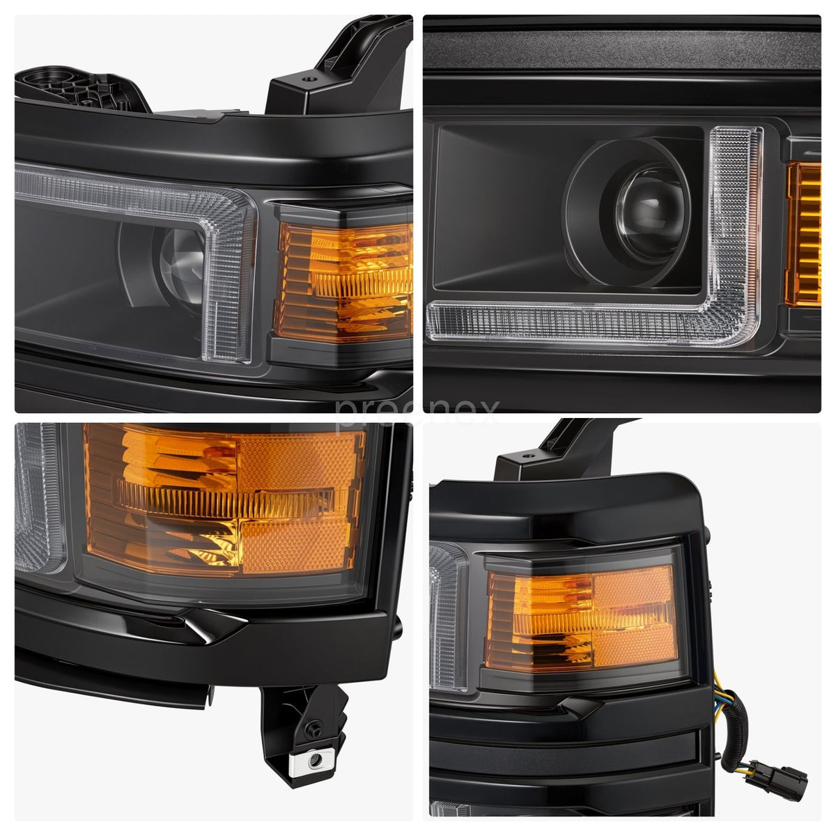 Passenger side Black Projector Halogen headlight close-up for 2014-2015 Chevrolet Silverado 1500