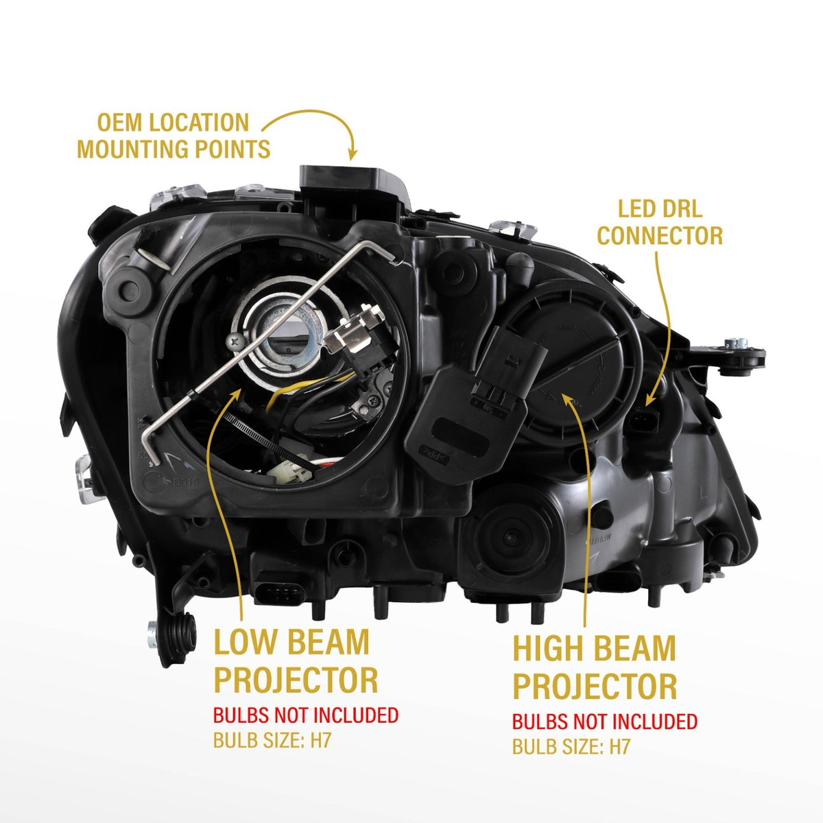 Back of the headlight with LED DRL connector