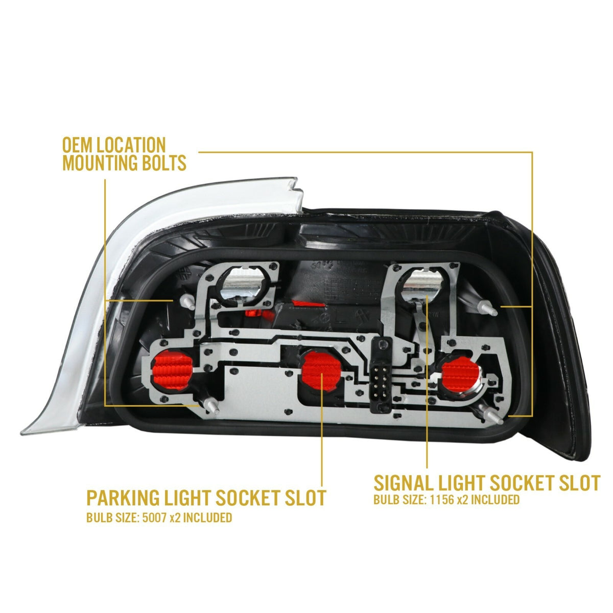Back of the E36 coupe tail light: parking and signal sockets