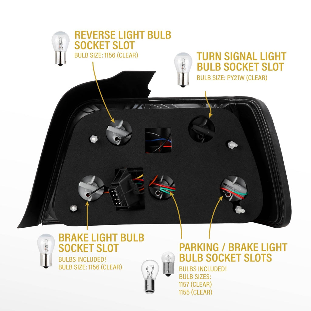E36 sedan tail light back: reverse, turn, brake and parking sockets