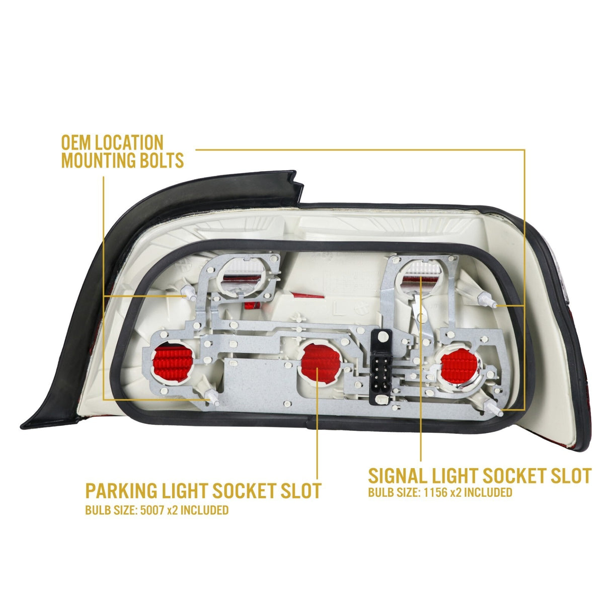 Back of the E36 coupe tail light: parking and signal sockets