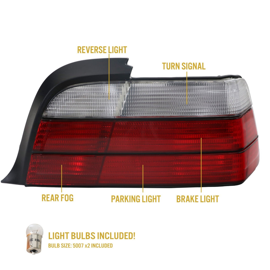 E36 coupe tail light functions: reverse, turn signal, rear fog, parking, brake
