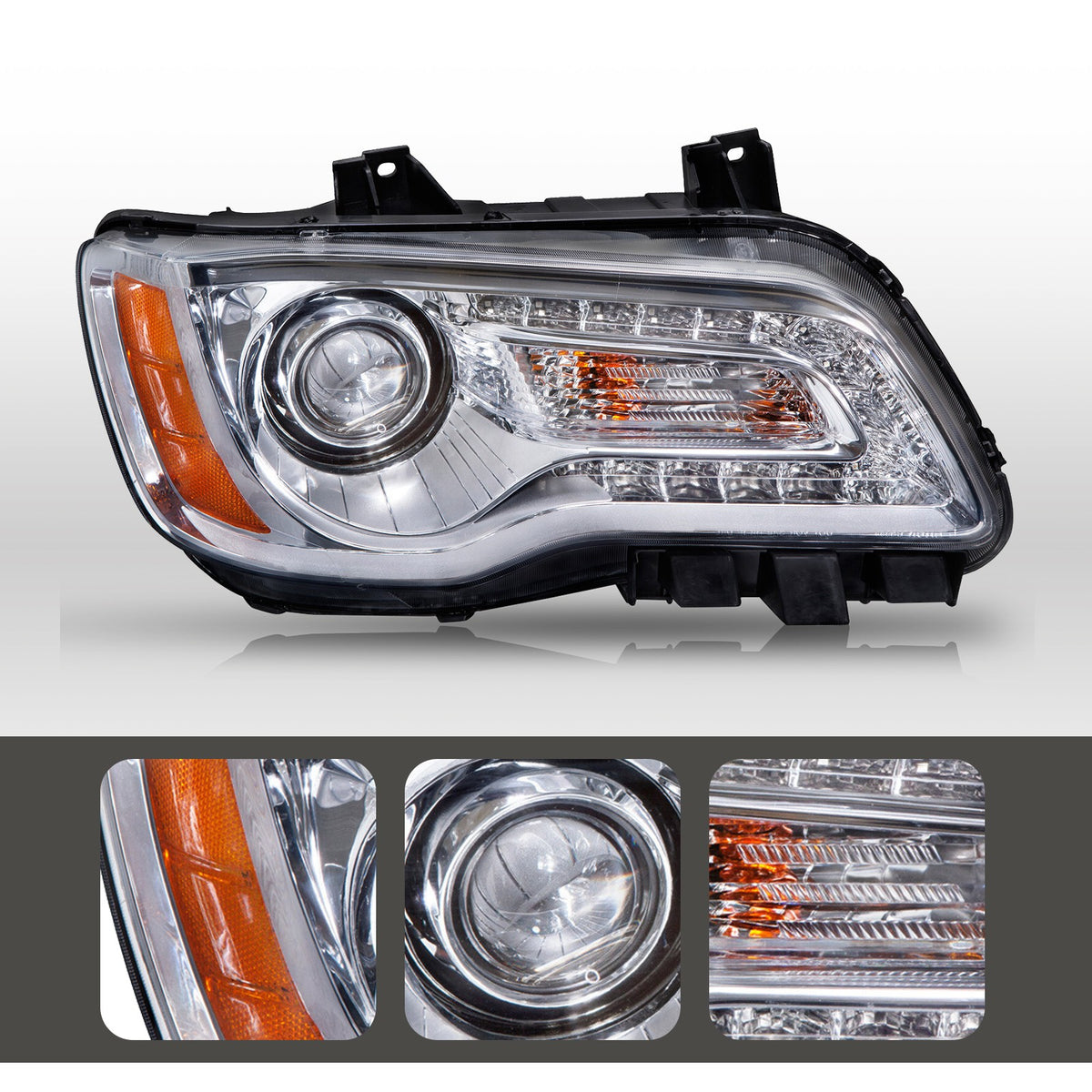 Pair halogen projector headlight rear housing angle for 2011-2014 Chrysler 300