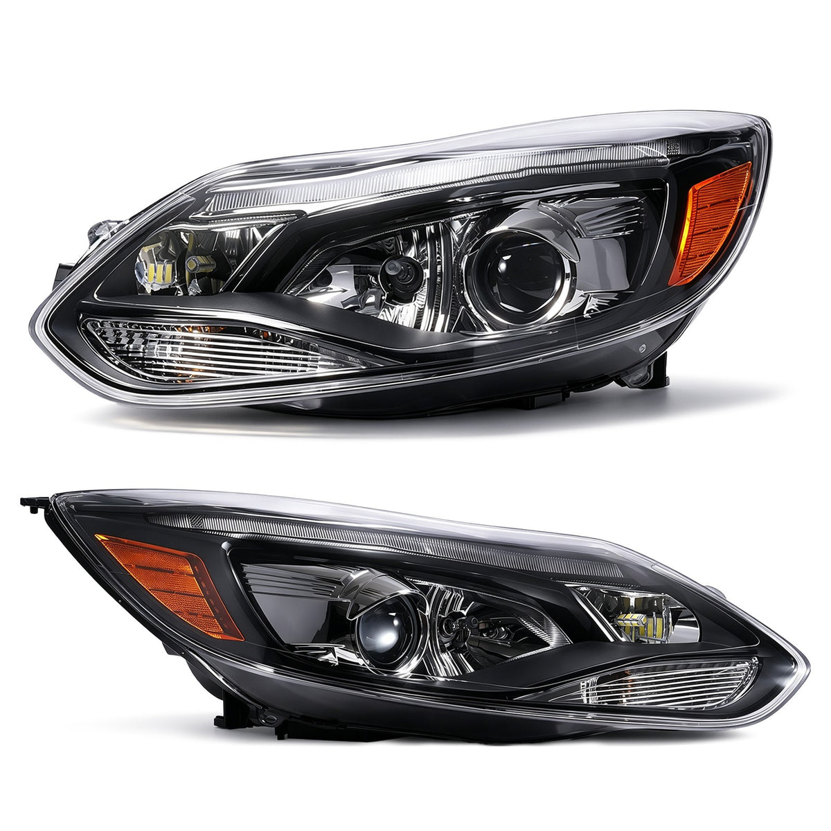 Left halogen projector headlight lens close-up for 2012-2014 Ford Focus