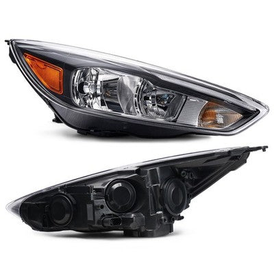 Black Halogen headlight lens and housing detail for 2015-2018 Ford Focus