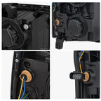 Black Projector Halogen headlight lens and housing detail for 2014-2015 Chevrolet Silverado 1500