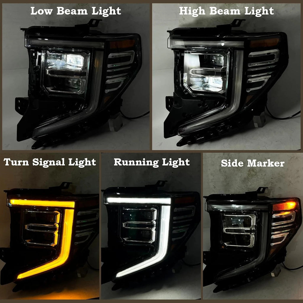 Left LED headlight lens close-up for 2022-2026 GMC Sierra 1500