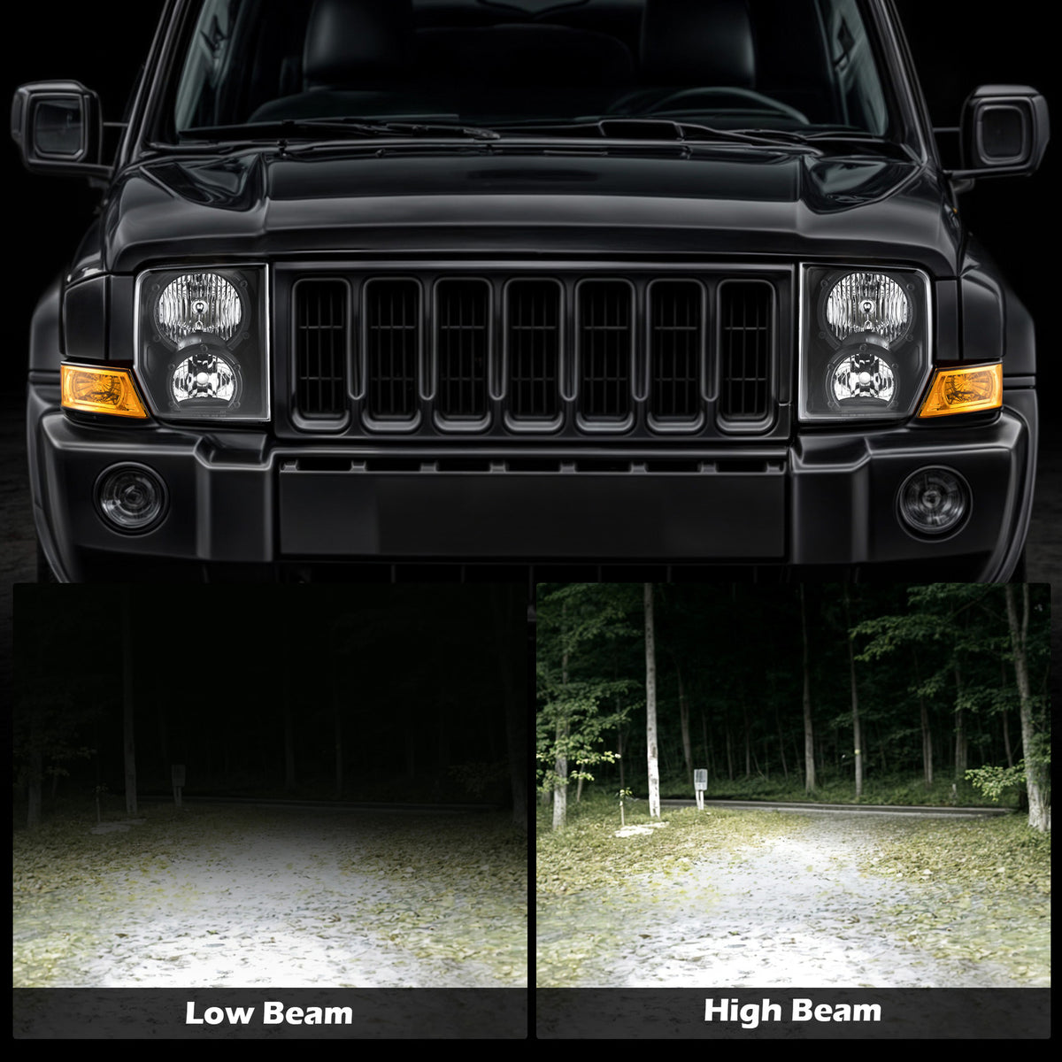 Black Halogen headlight features and specifications for 2006-2010 Jeep Commander (image 2)