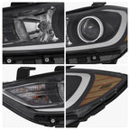 Passenger side Black Projector Halogen headlight close-up for 2017-2018 Hyundai Elantra