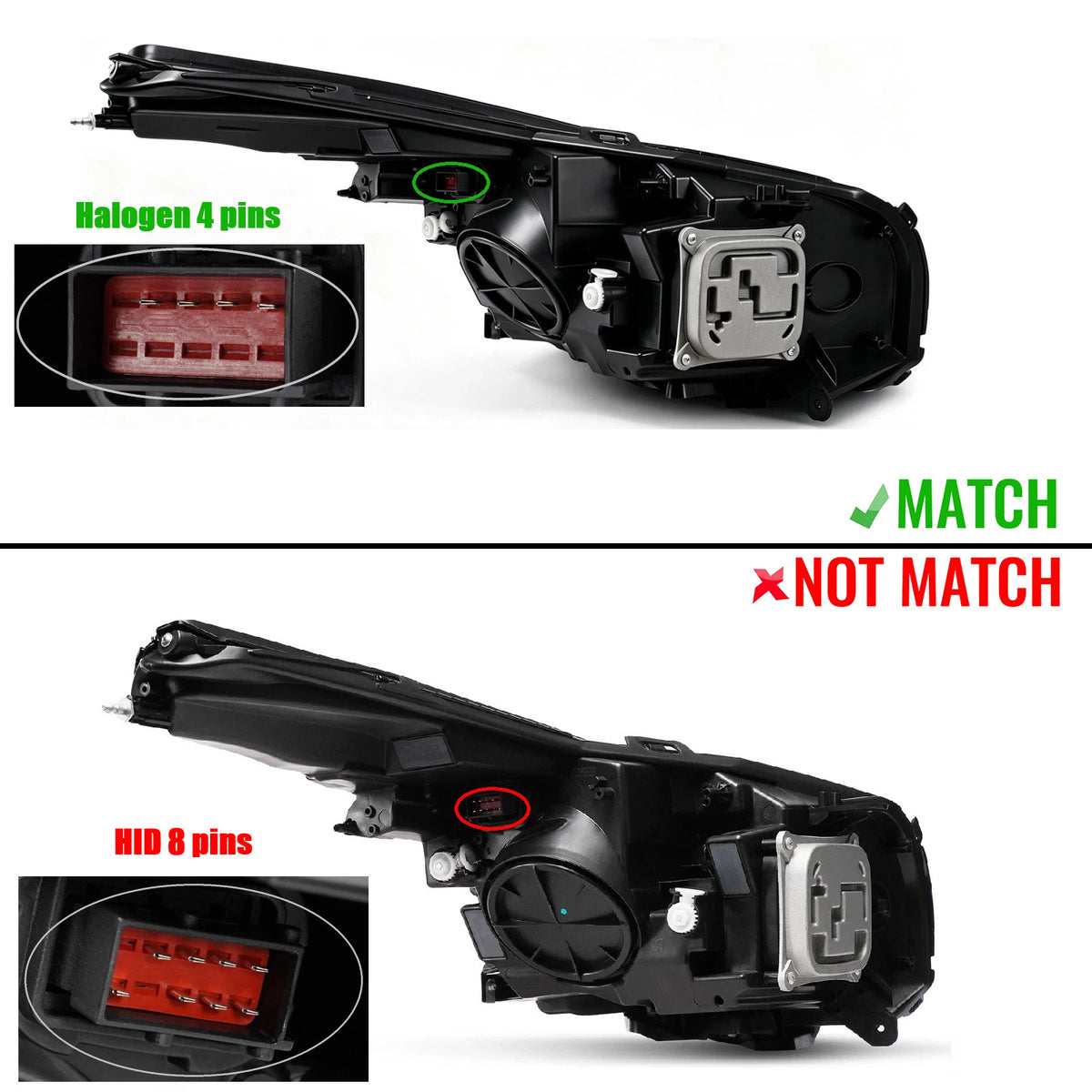 Pair halogen projector headlight rear housing angle for 2014-2019 Cadillac CTS