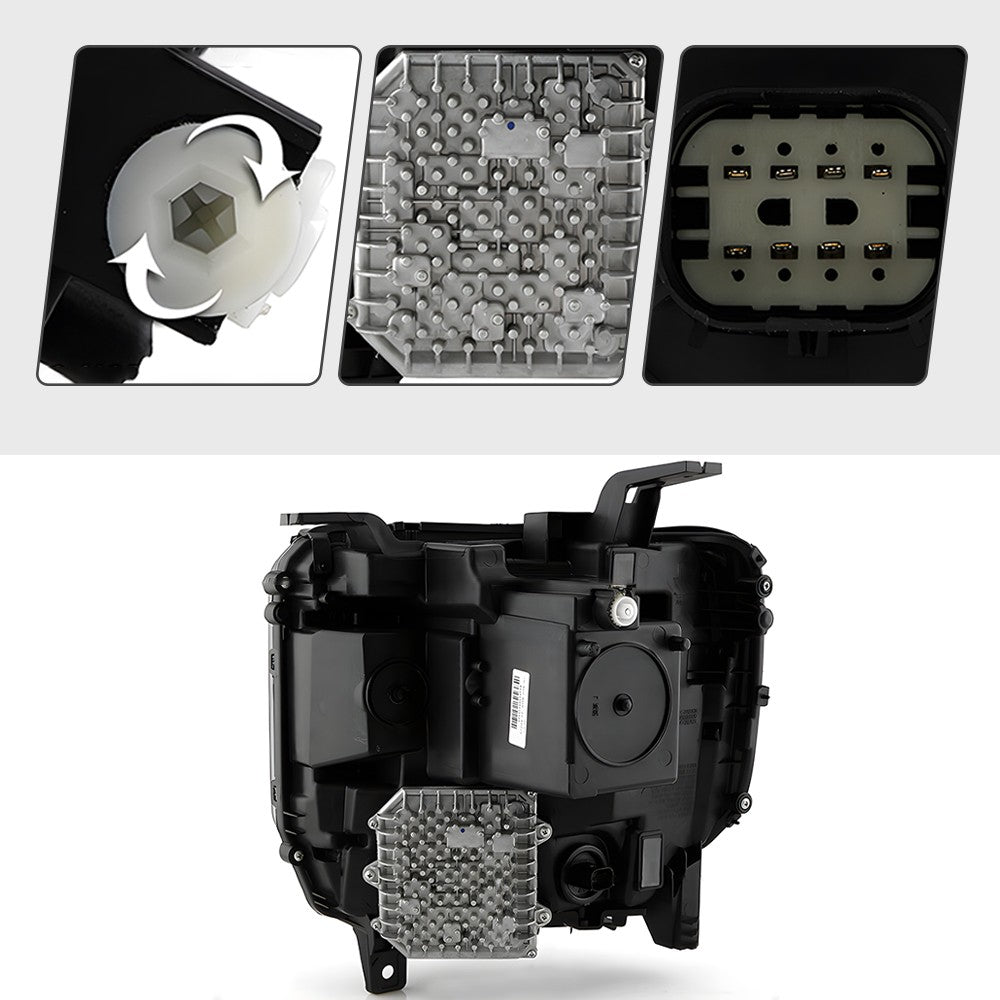 Right LED headlight lens close-up for 2016-2018 GMC Sierra 1500