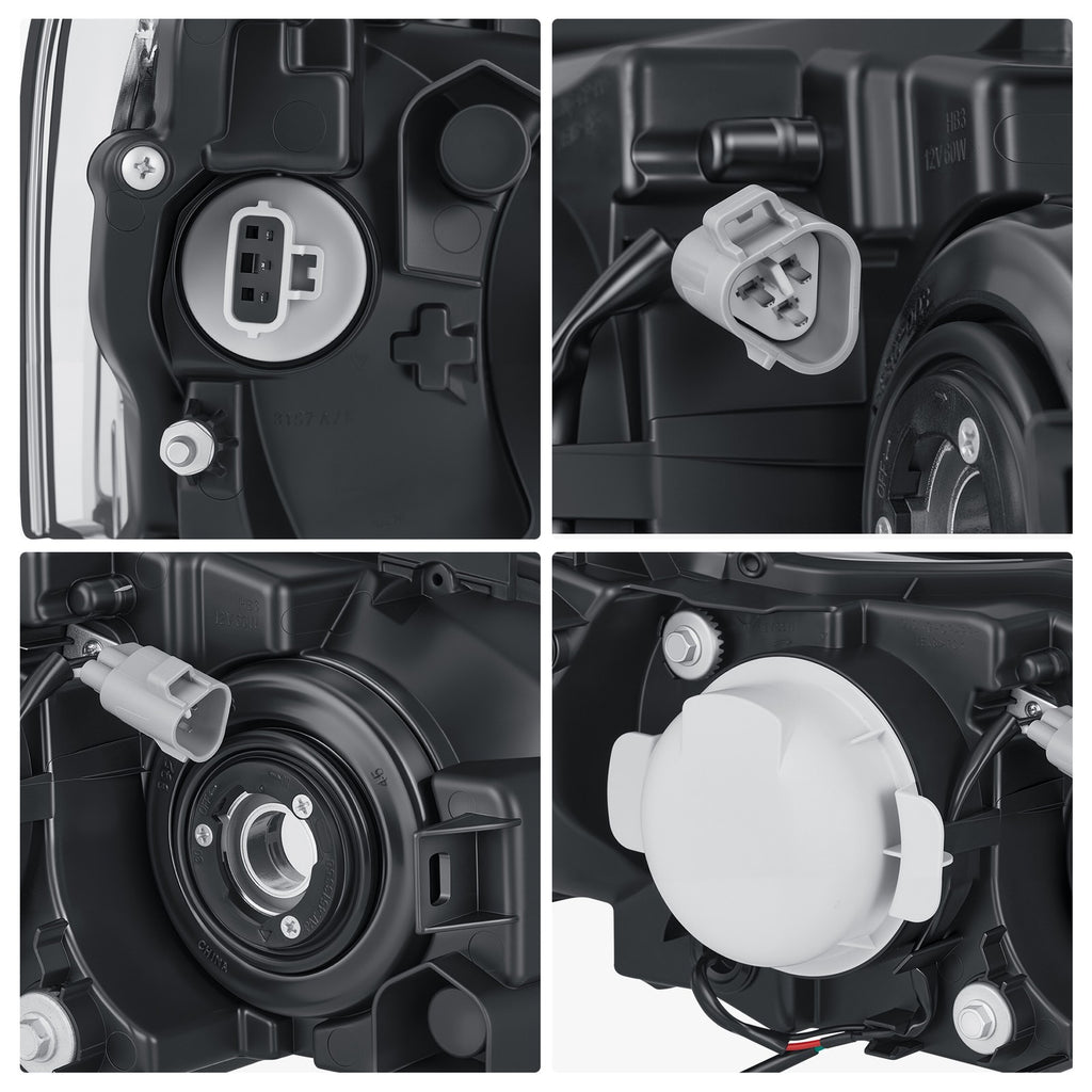 Black Projector Halogen headlight lens and housing detail for 2005-2007 Subaru Legacy Outback