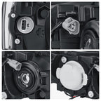 Black Projector Halogen headlight lens and housing detail for 2005-2007 Subaru Legacy Outback