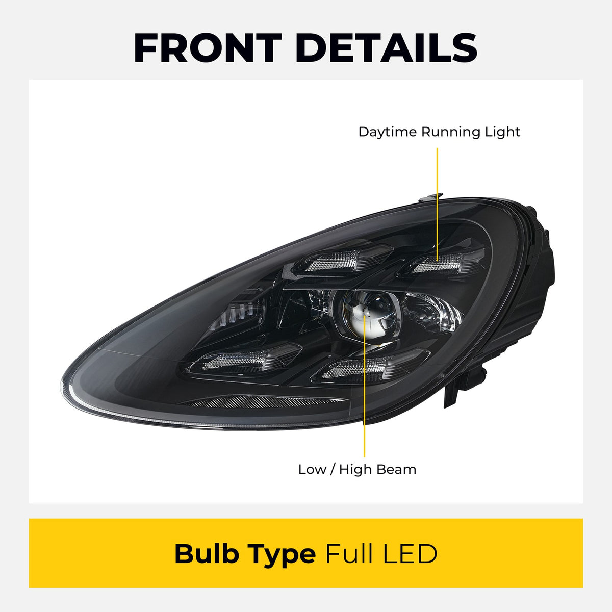 Headlight bulb size diagram for 2011-2014 Porsche Cayenne 958 2023 Style Full LED headlights