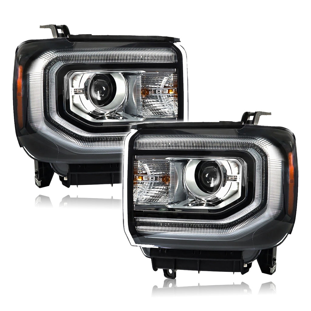 HID Projector Headlights Pair w/ Ballast & LED DRL for GMC Sierra 1500 (2016-2018) & 2019 Sierra Limited