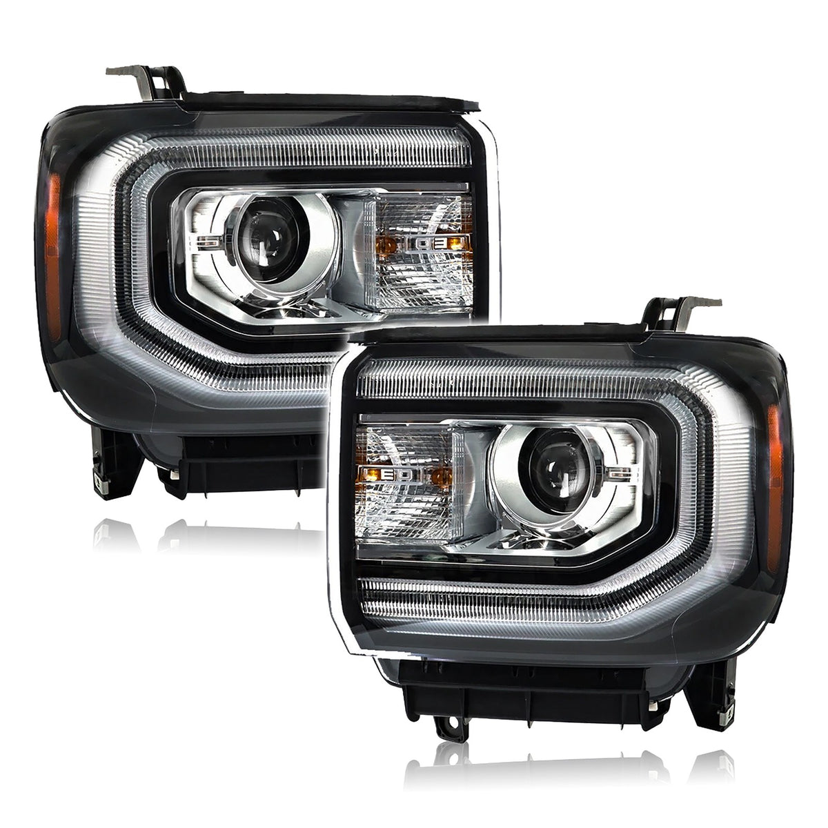 HID Projector Headlights Pair w/ Ballast & LED DRL for GMC Sierra 1500 (2016-2018) & 2019 Sierra Limited