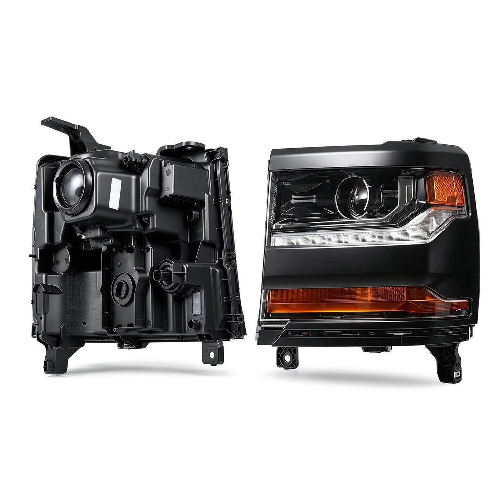 Right HID headlight lens close-up for 2016-2018 Chevy Silverado 1500