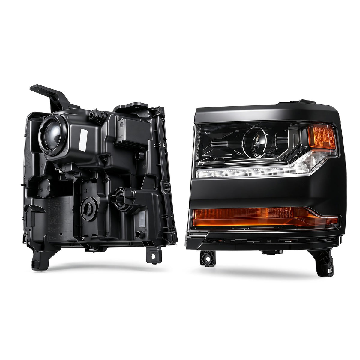 Right HID headlight lens close-up for 2016-2018 Chevy Silverado 1500