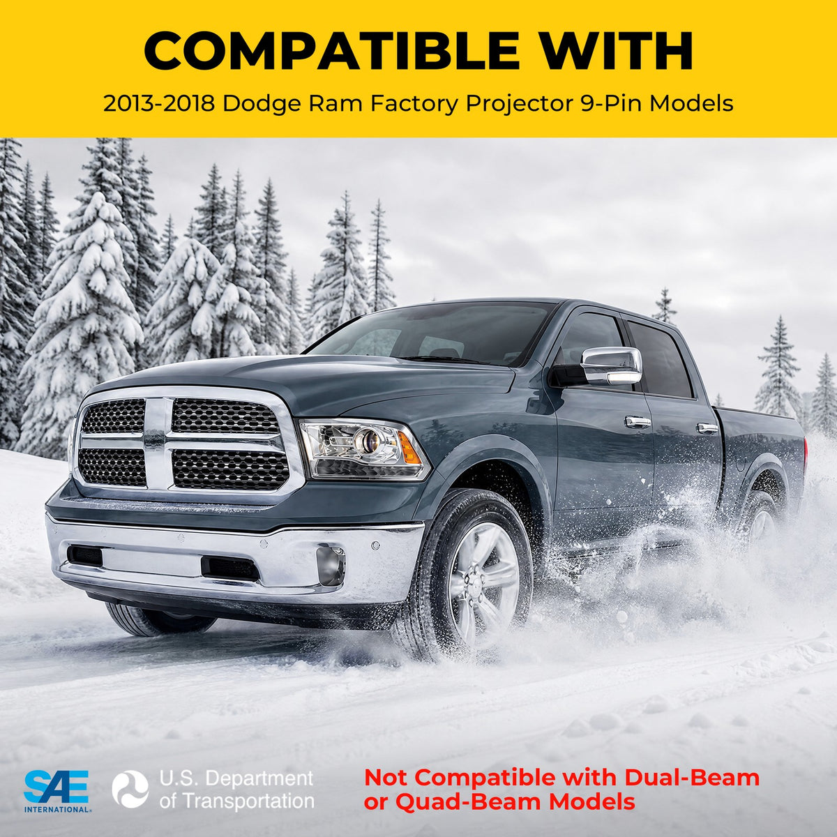 Fitment chart for Chrome Projector Halogen headlights, 2013-2018 Ram 1500 2500 3500 (image 2)